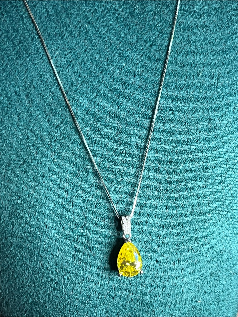 Yellow Sapphire Moissanite Teardrop Pendant Necklace w/ 925 Silver Chain 16”